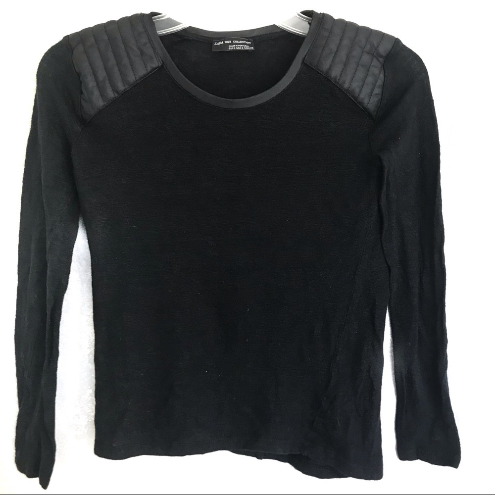 Faux Leather Shoulder Pad Long Sleeve Top - Zara